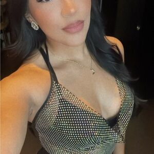 Fashion Nova Black and Gold Rhinestone Blouse